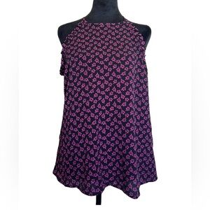 NWT CANDIE’S Woman’s Medium Floral Ruffled Sleeveless Tank-Top With Keyholeback